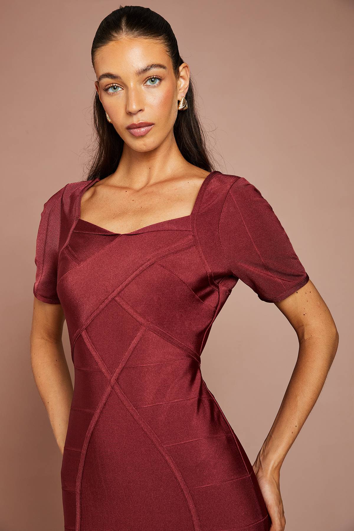 Coast Robe Midi Bandage À Manches Courtes