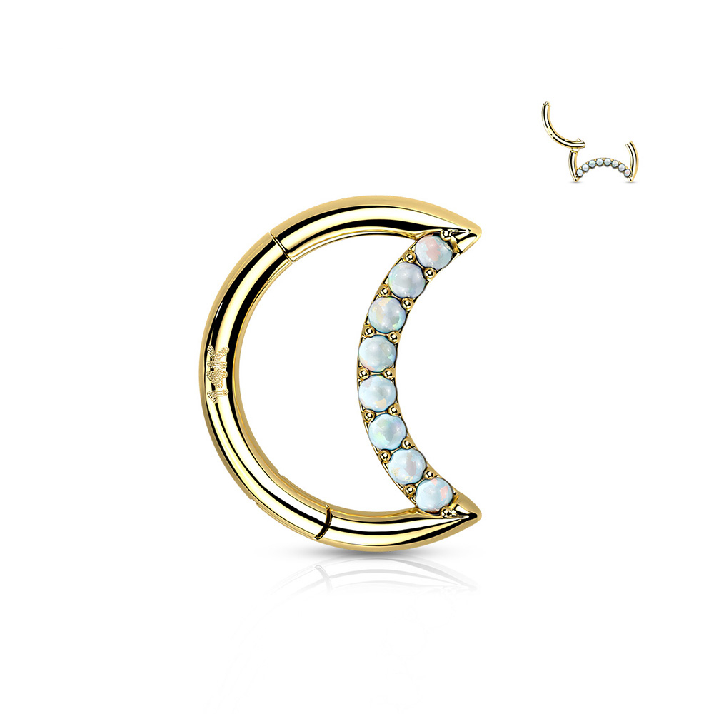 (8mm) Helix / Tragus / Septum 14K Gelbgold Mehrzweck Piercing mit Klickverschluss Mond mit Opal - Gold
