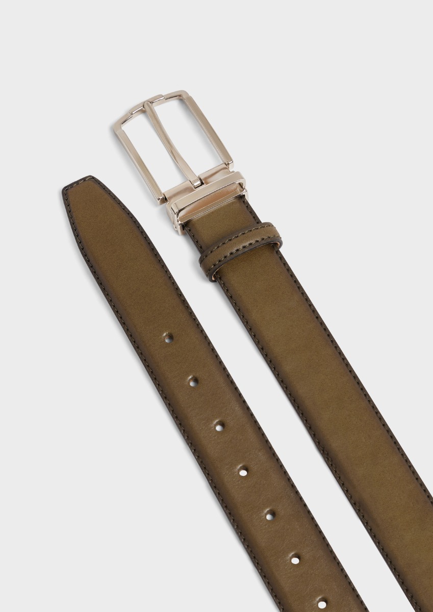 Ceinture ajustable en cuir lisse kaki