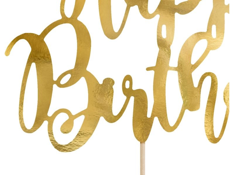 Partydeco Kuchen-Topper Happy Birthday 1 Stück, Gold Eleganter Torten-Topper