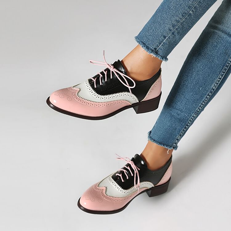Queen Zoo - Kleurblok Wingtip Brogue Oxfords