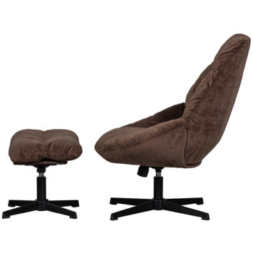 WOOOD fauteuil Yaro espresso chenille stof draaibaar met hocker
