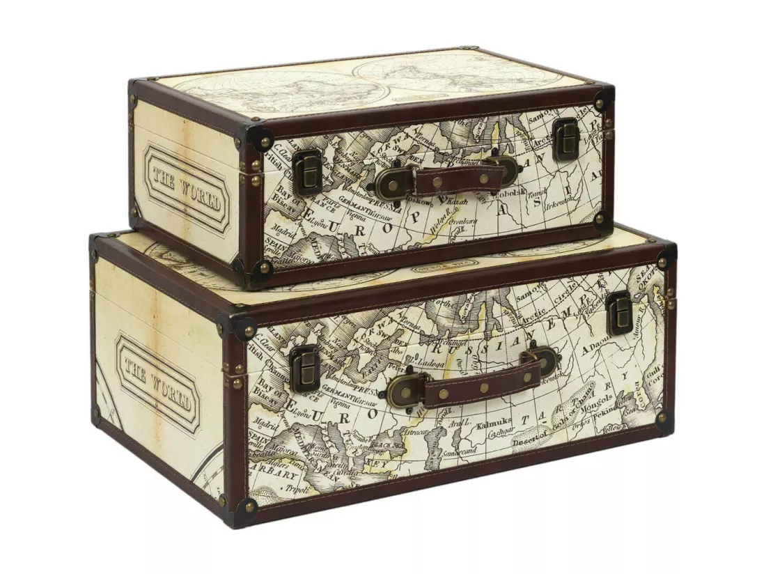 COOPER - Lot de 2 Malles de Rangements Mappemonde Vintage
