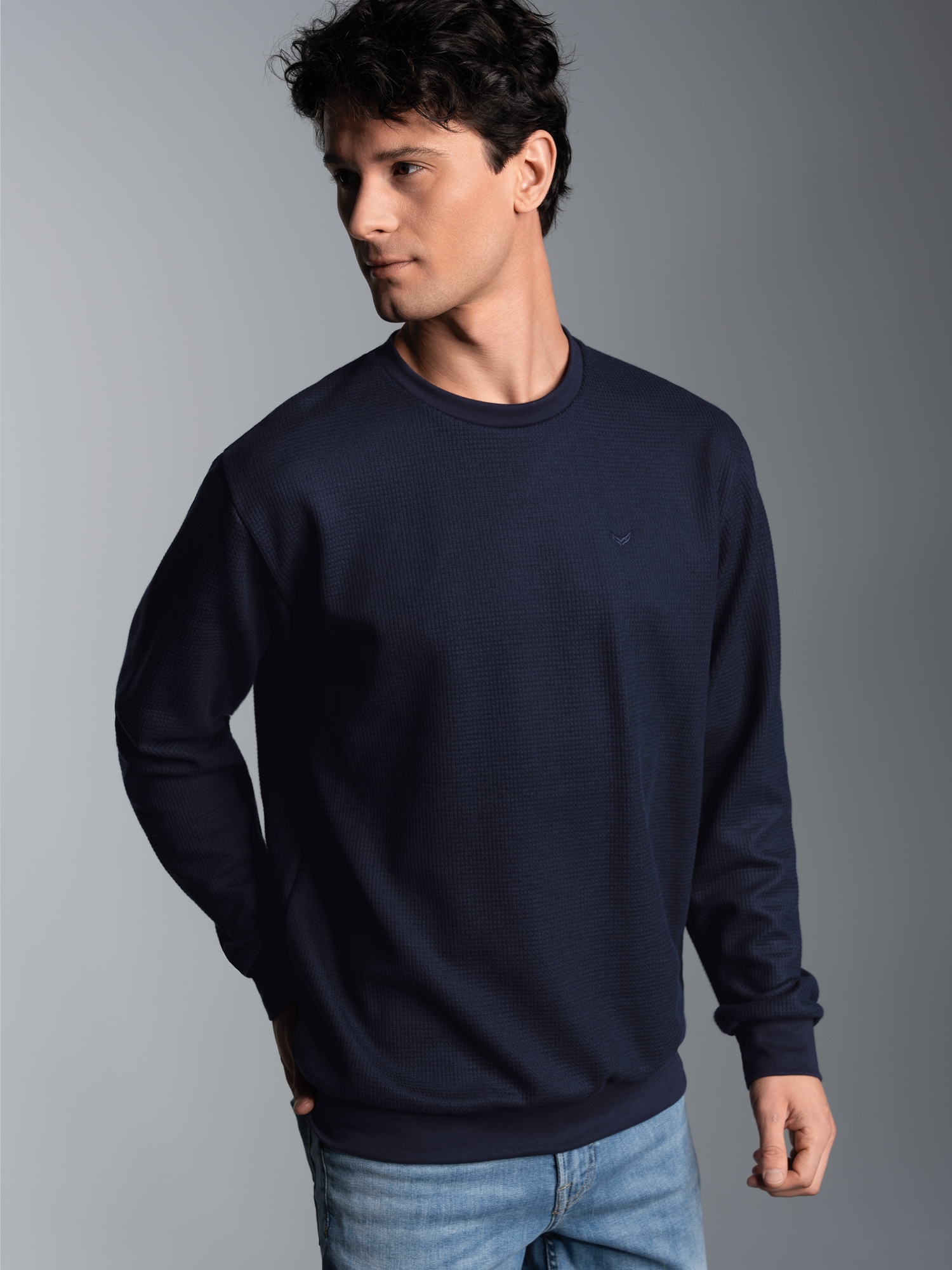 Sweatshirt in Waffeloptik Navy