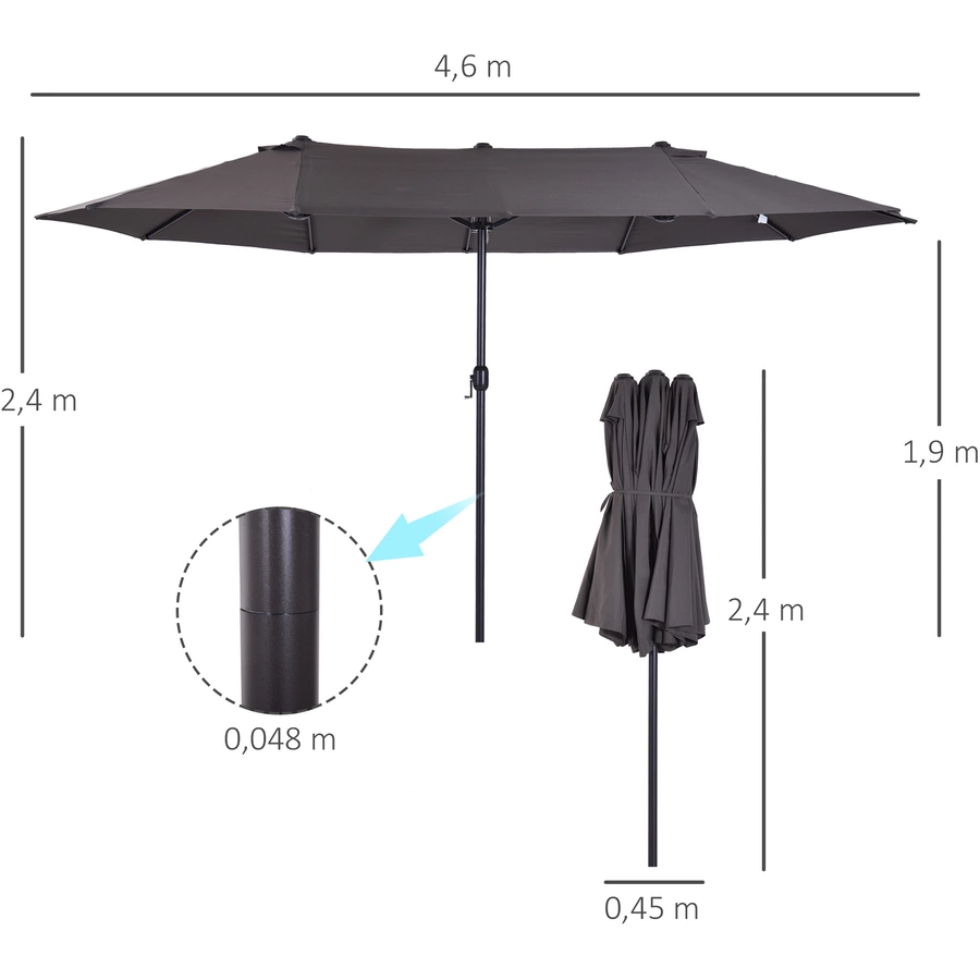 Outsunny Marktschirm mit Handkurbel grau