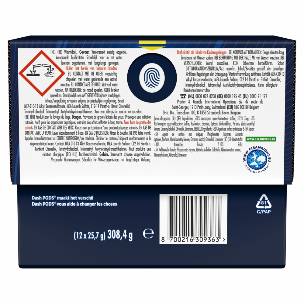 4x Dash Wasmiddelcapsules 4in1 Platinum Pods Color +Extra Vlekkenverwijderaar12 stuks