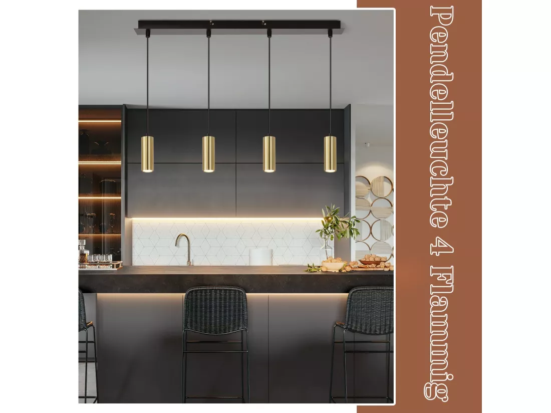 NETTLIFE Suspension Gu10 Or Noir Diam.170cm Métal 4 Ampoules - Lampe de Table à Industrielle Moderne pour Salon Café Salle à Manger Chambre