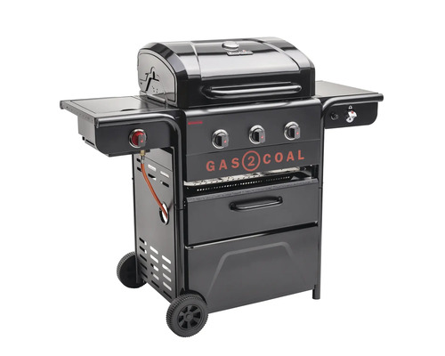 Char-Broil Gas2Coal S. Ed. 3 hybride grill, zwart, inclusief 3 branders + infraroodbrander, dekselthermometer, planchaplaat, krachtige hittezone, geïntegreerde flesopener