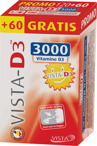 Vista D3 3000 Complément Alimentaire Vitamine D3 Promo 120+60 Comprimés Fondants Sublinguaux