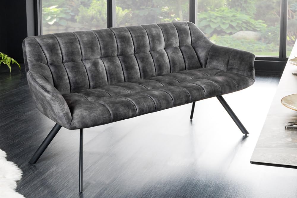 Riess Ambiente Esszimmer Sitzbank Papillon - 165cm - grau schwarz - Samt Metallgestell Rückenlehne Armlehnen Polsterbank Küchenbank Esszimmerbank