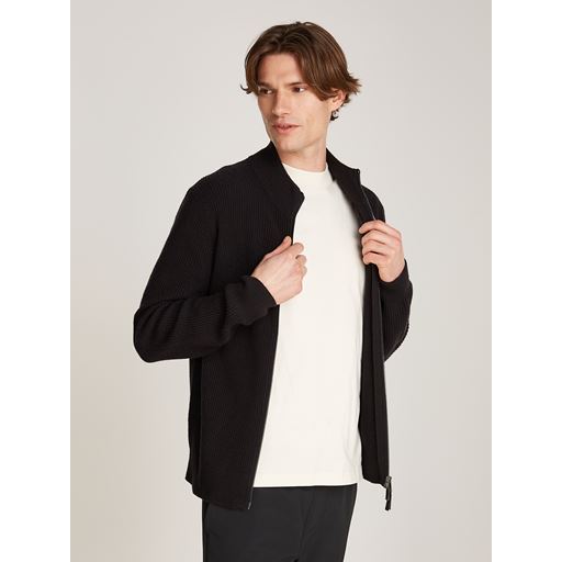 Calvin Klein Merino Rib Zip Striktrøje, Black, M