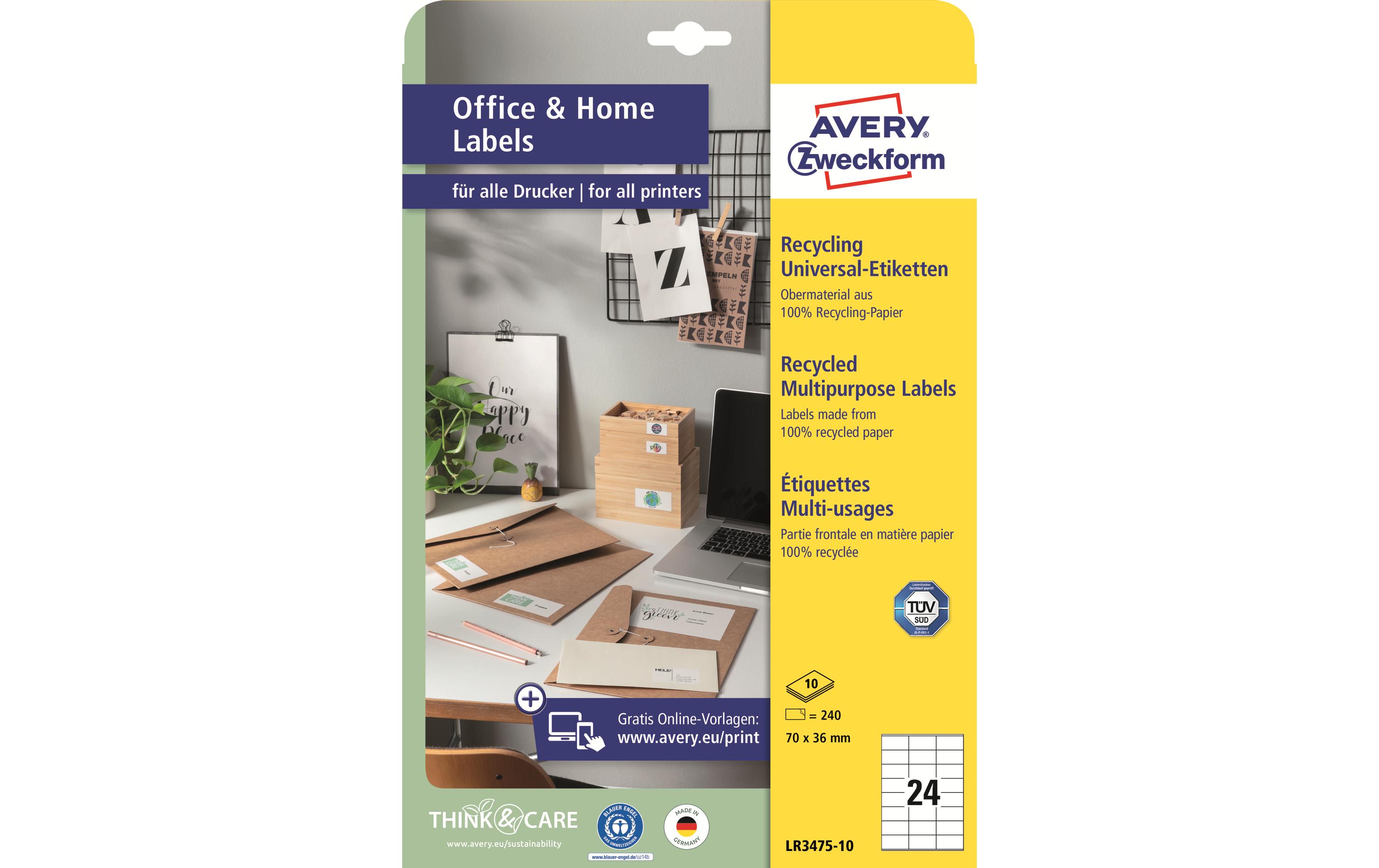 Universal-Etiketten LR3475 70 x 36 mm, 10 BlattRecycling-Etiketten
