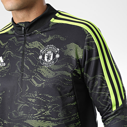 Tee Shirt Manches Longues A Bandes Manchester United HE6686 Noir Vert