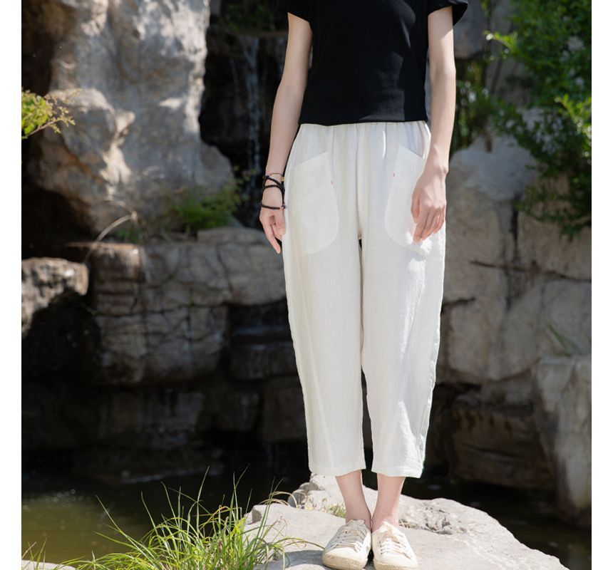 Lady Jean - Elastische taille, effen cropped, taps toelopende broek