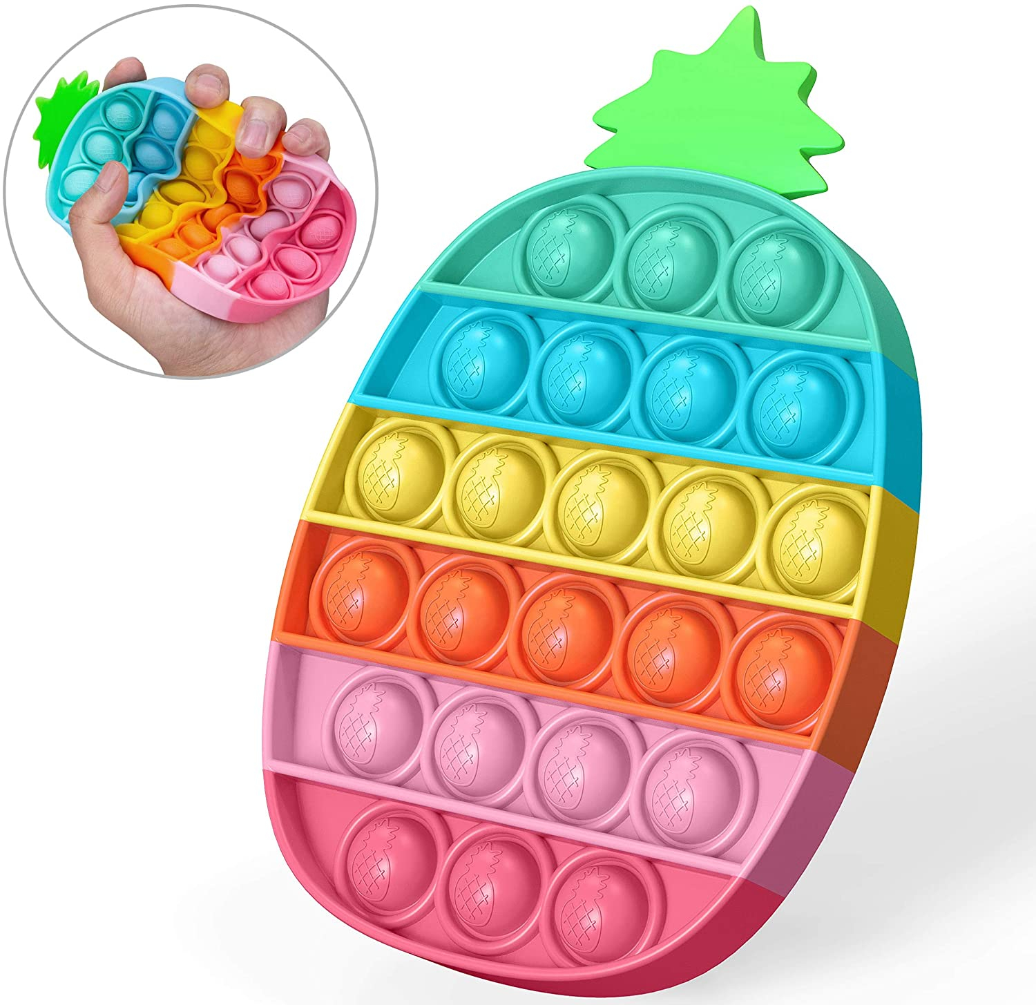 (155x105mm) Anti Stress Silikon Bubbles Pop It Fidget Spiel Ananas - Bunt