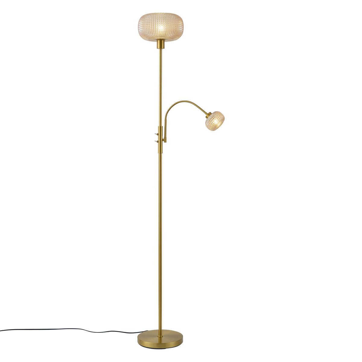 Design vloerlamp messing met amber glas 2-lichts - Brianna