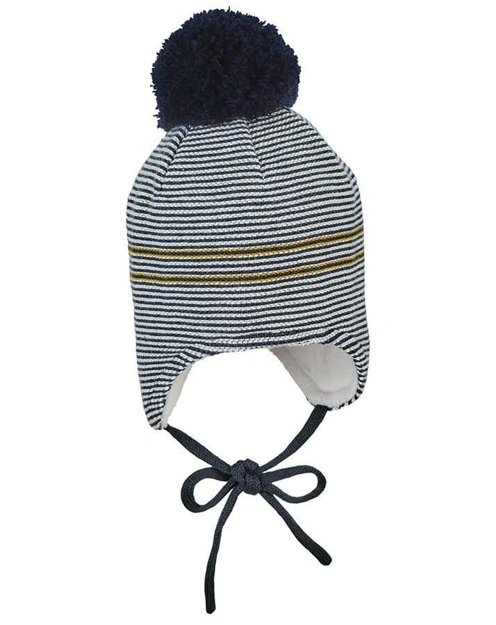 Wintermütze POMPOM gestreift in ecru
