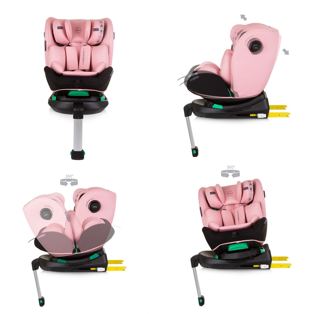 Chipolino Kindersitz i-Size Olympus (40-150cm) ISOFIX 360 Grad drehbar Stützbein rosa