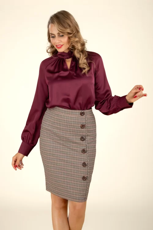 Vixen Button check pencil rok in bruin