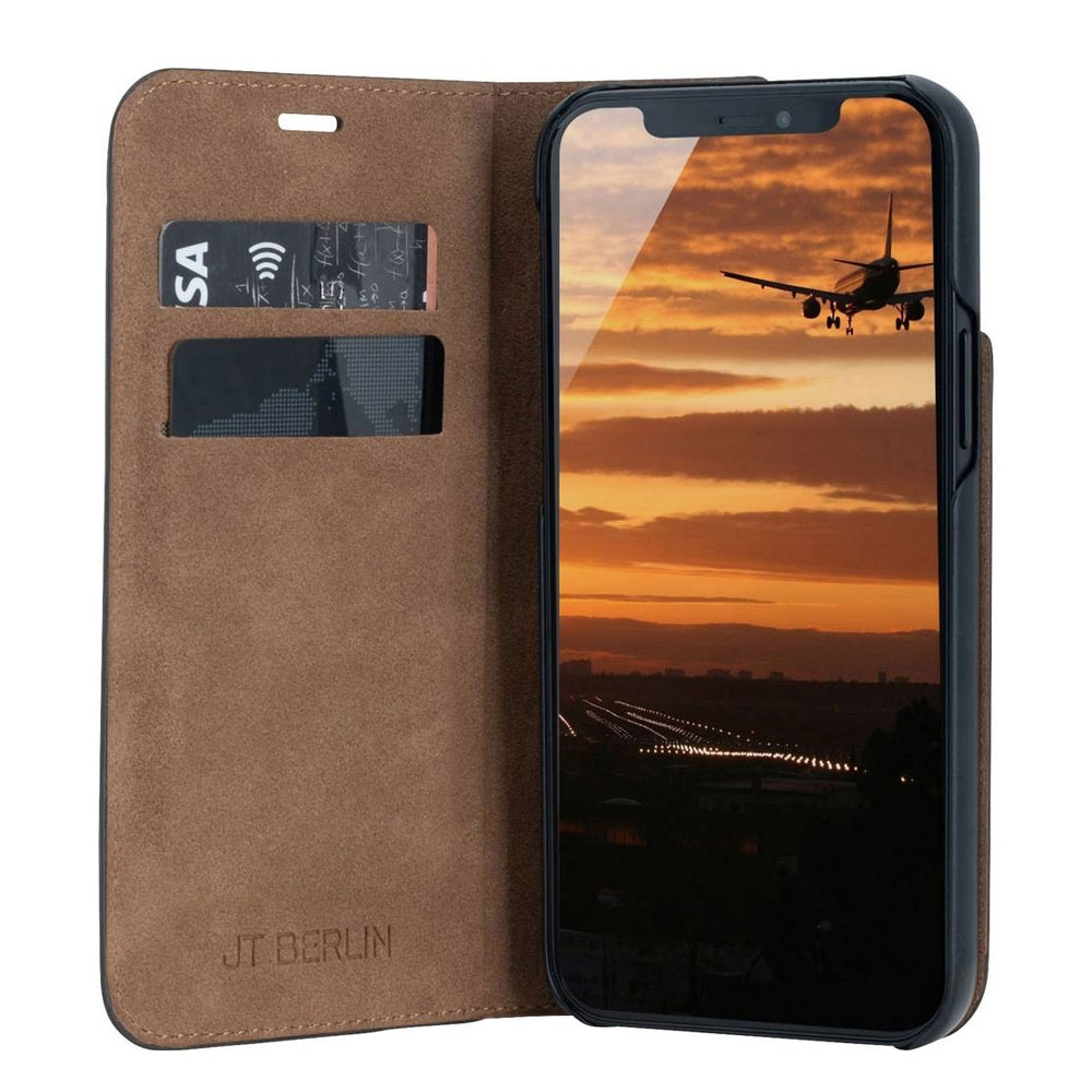 iPhone 13 Echtleder Bookcase Hülle Tegel (10752) - Schwarz