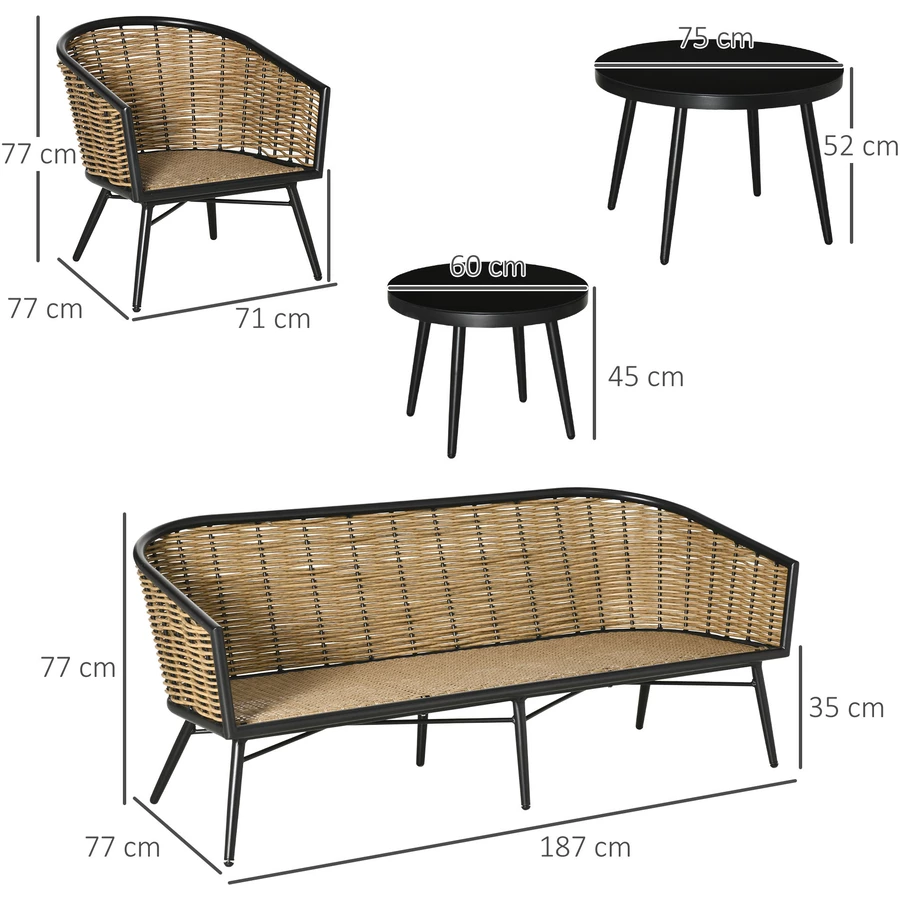 Outsunny Gartenmöbel-Set mit geflecht Design natur