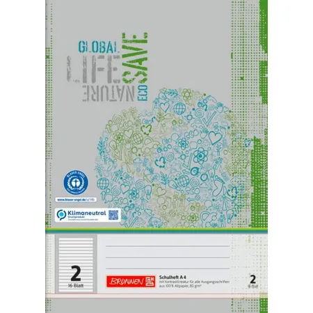 BRUNNEN Schulheft A4 Lin 2 16Bl recycelt