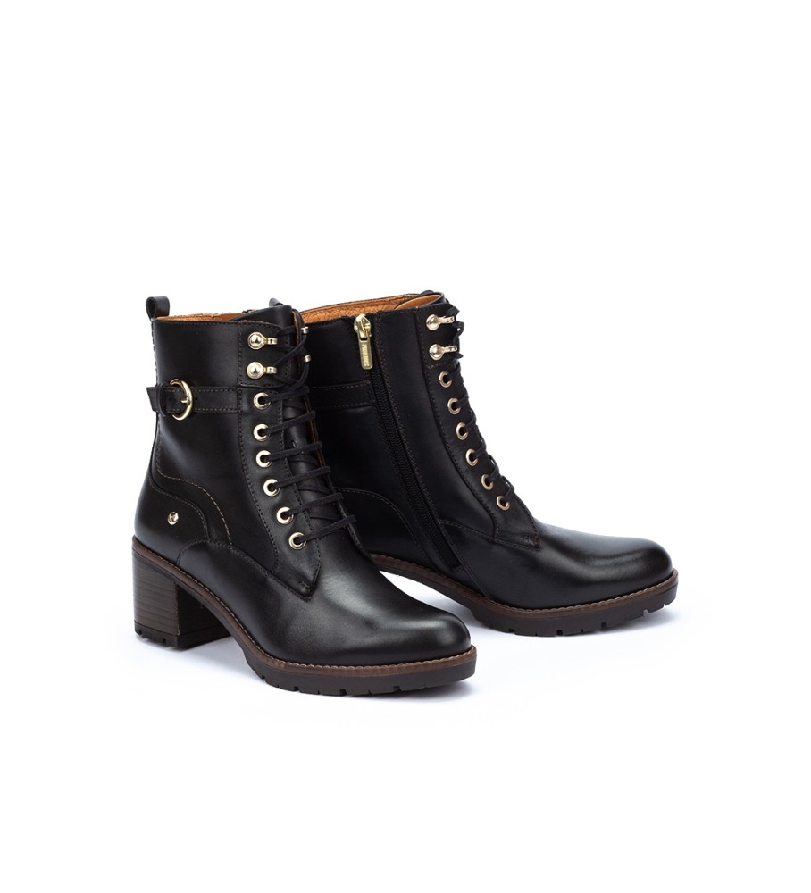 Botas de cano curto Pikolinos Llanes em couro preto - Altura do salto: 6 cm -
