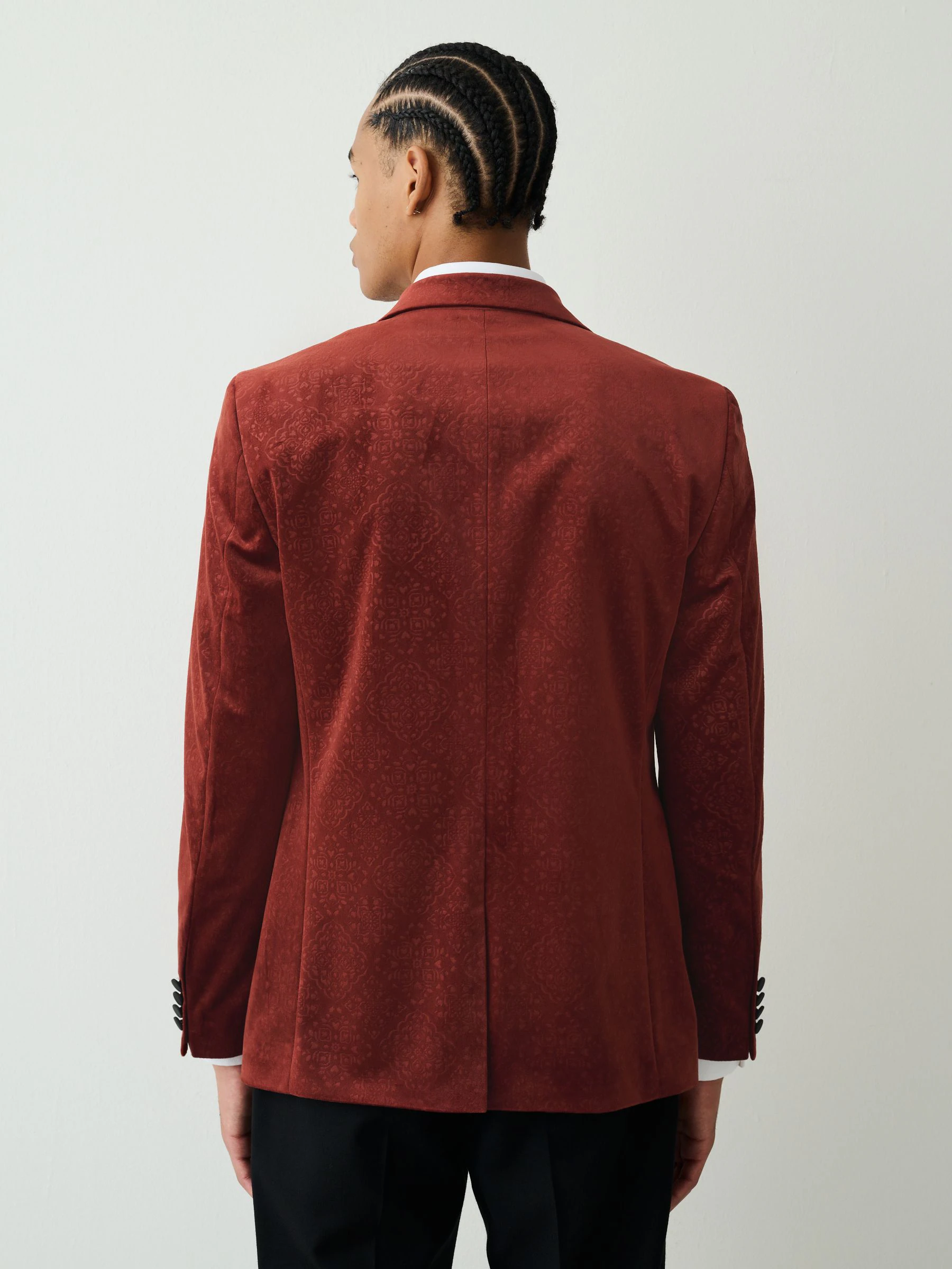 Roestkleurig met bloemenprint - Slim Fit - Fluwelen blazer met patroon