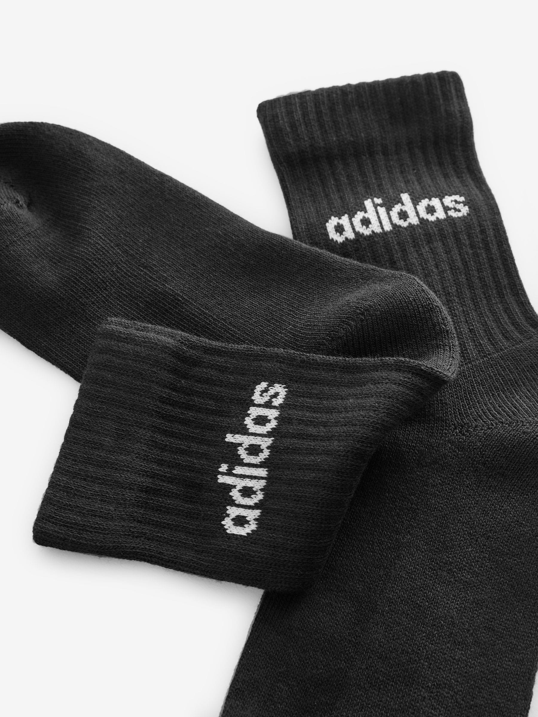 Zwart - adidas Linear verpakking van 3 paar dikke sokken met ronde hals