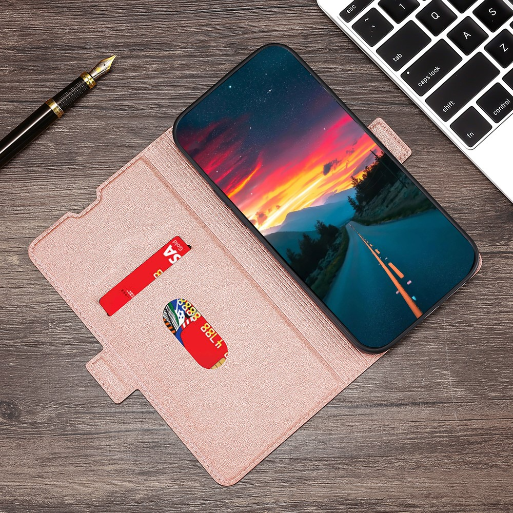 Samsung Galaxy S21 FE 5G Leder Tasche Flip Cover Litchi Look mit Kartenfach - Roségold