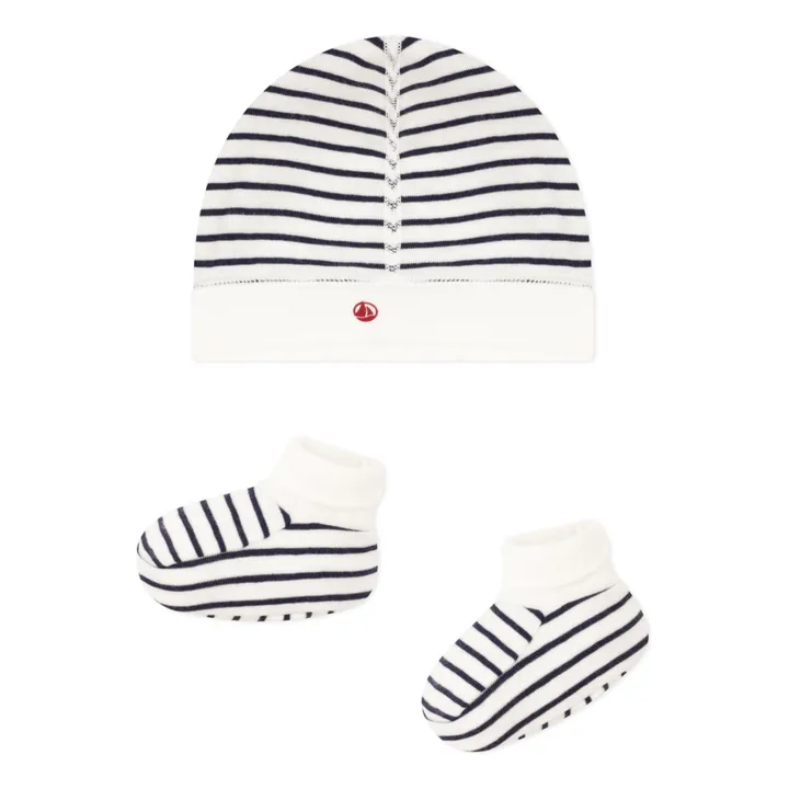 Petit Bateau Bonnet + Chaussons Marinière | Bleu marine
