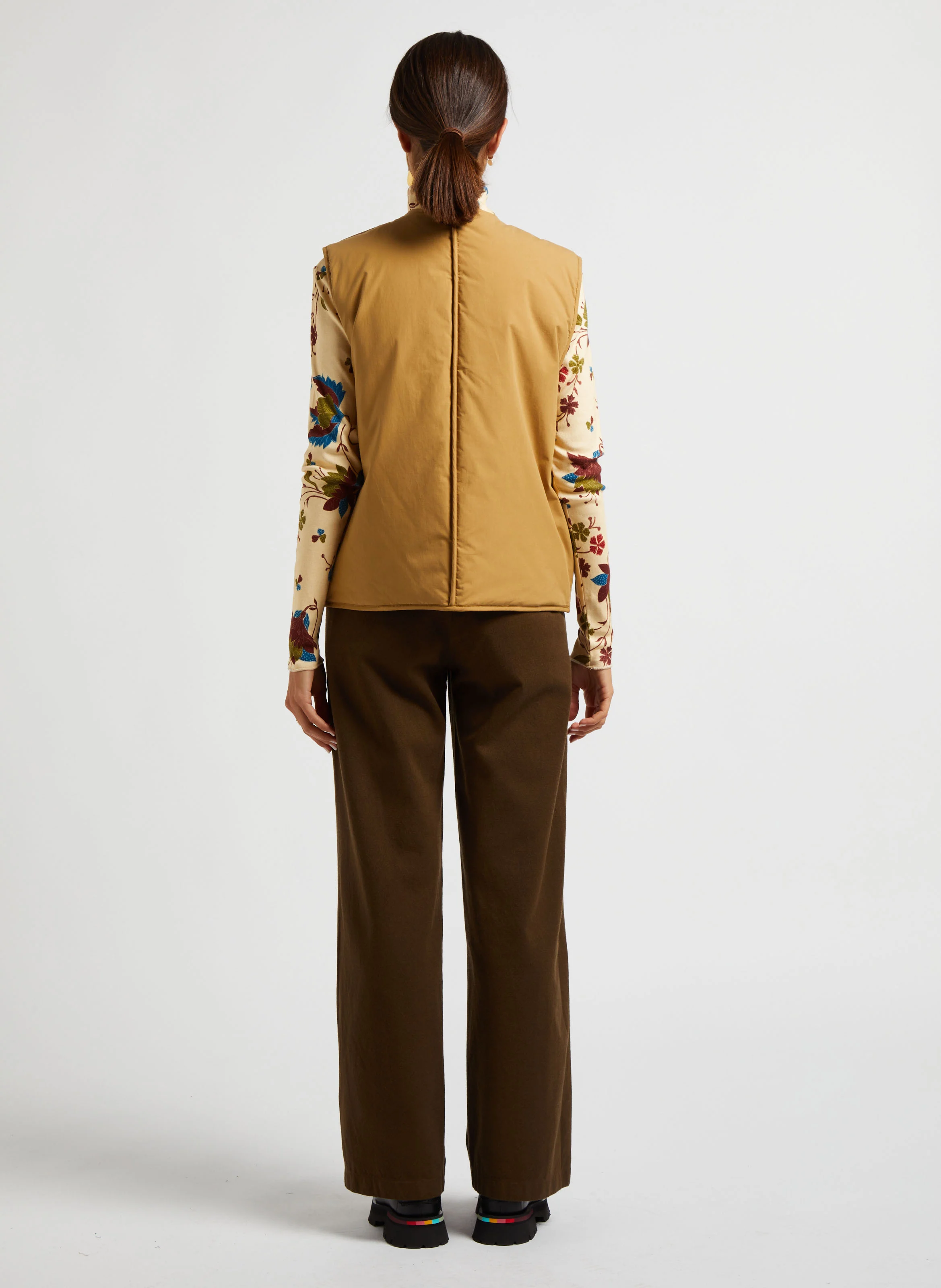 Pantalon large en laine et coton| Vert