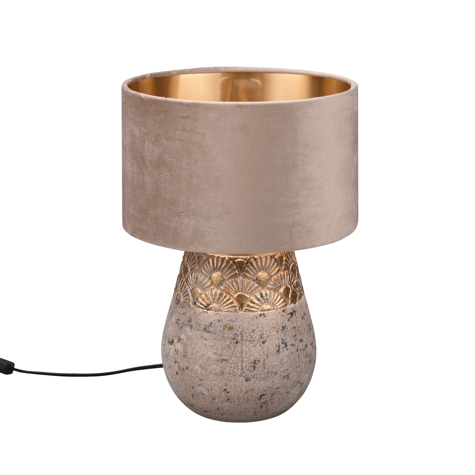 Tischlampe - grau - Samt - Keramikfuß - 26 cm Ø