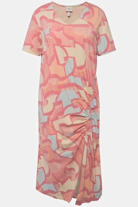 Maxikleid, Raffband, V-Ausschnitt, Halbarm, Biobaumwolle
