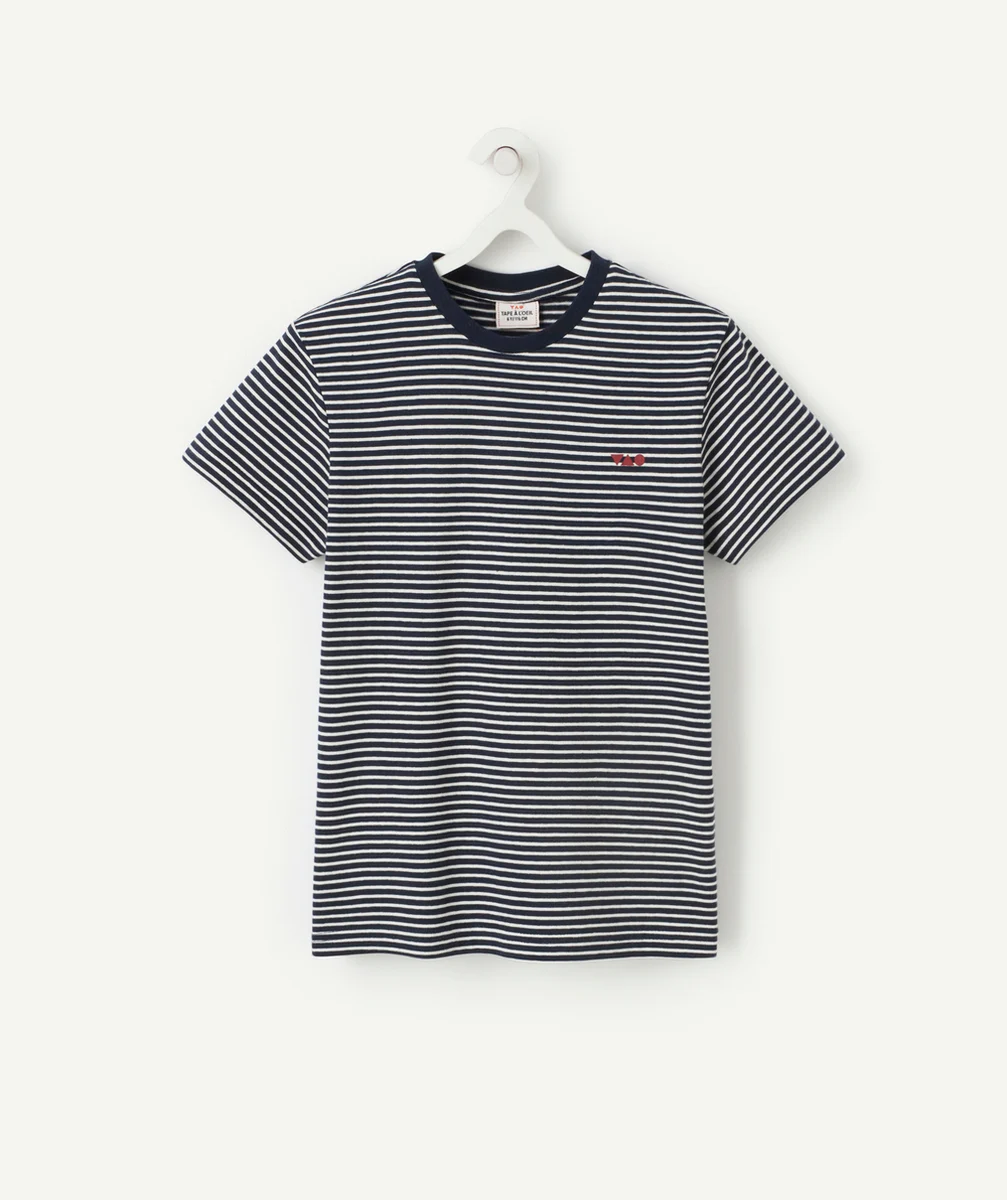T-SHIRT GARÇON EN COTON RAYÉ BLEU ET BLANC