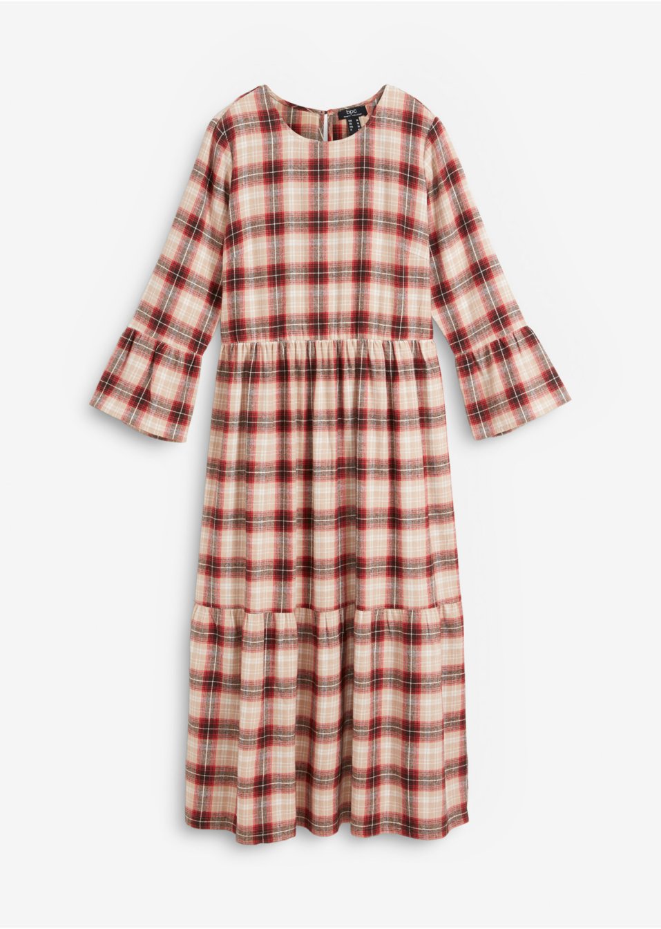 Robe midi évasée en flanelle avec volants