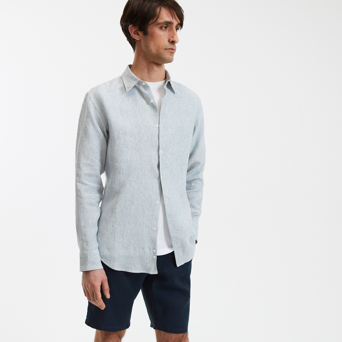 COLEÇÃO LA REDOUTE<br>Camisa reta de linho listrada com mangas compridas