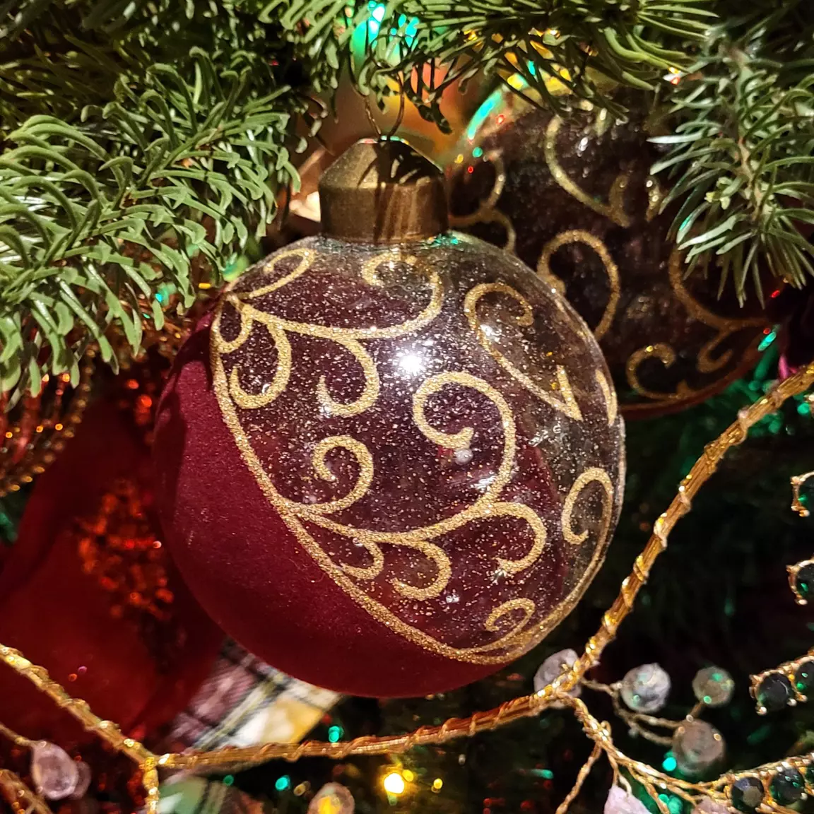 Lot de 12 boules de Noël (D80 mm) en verre Arabesque Rouge