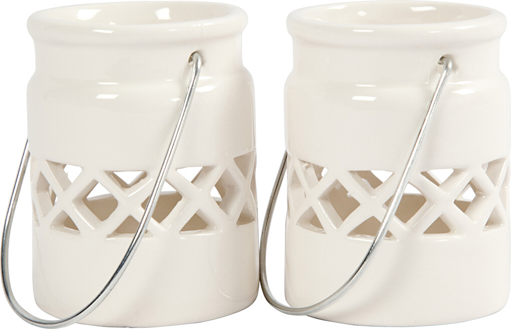 Lanterne - H 8 CM - Ø 6,2 CM - Hvid - 2 Stk