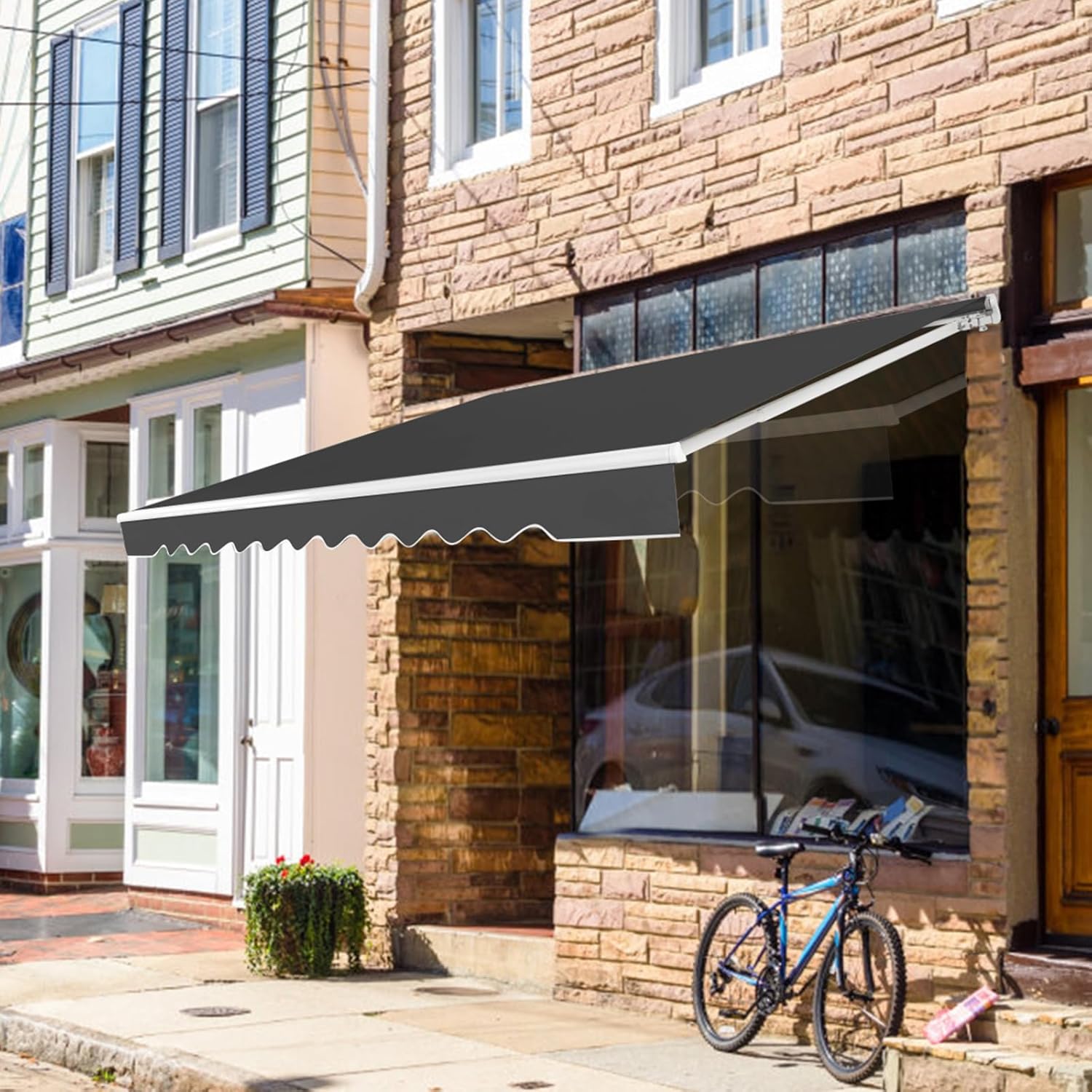 COSTWAY Markise mit Kurbel, Gelenkarmmarkise Sonnenschutz, Balkonmarkise Sonnenmarkise 5-35° Winkel einstellbar, Terrassenmarkise, Klemmmarkise für Balkon und Veranda (Grau, 360 x 300 cm)