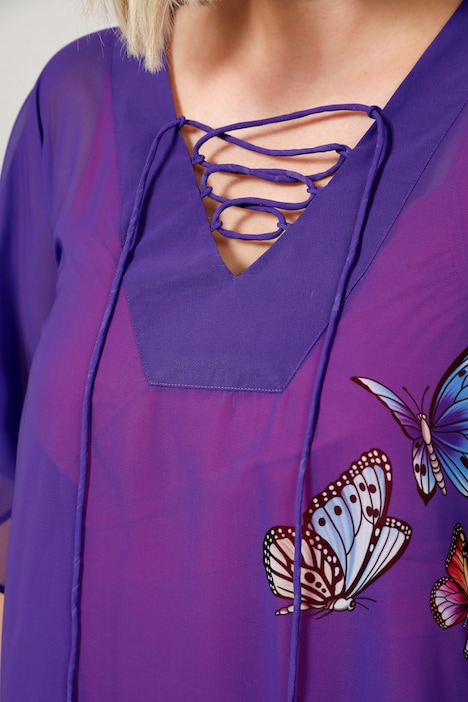 Tunika, oversized, Chiffon, Ausschnitt-Zierband, Schmetterling