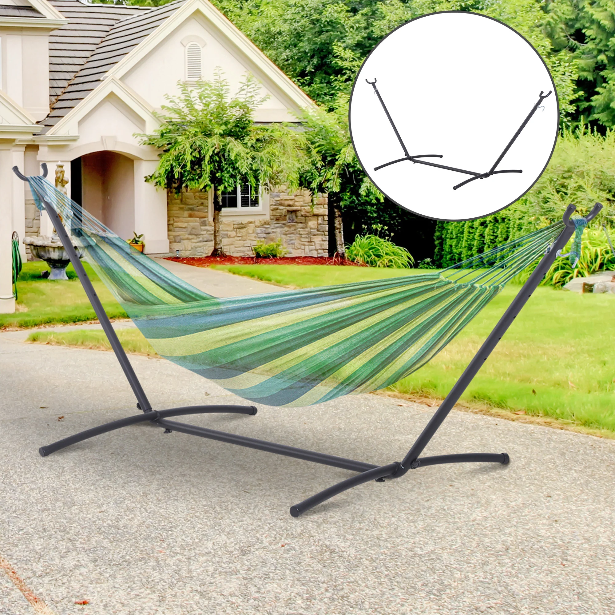 Suporte ajustável para rede Outsunny, preto, para jardim.