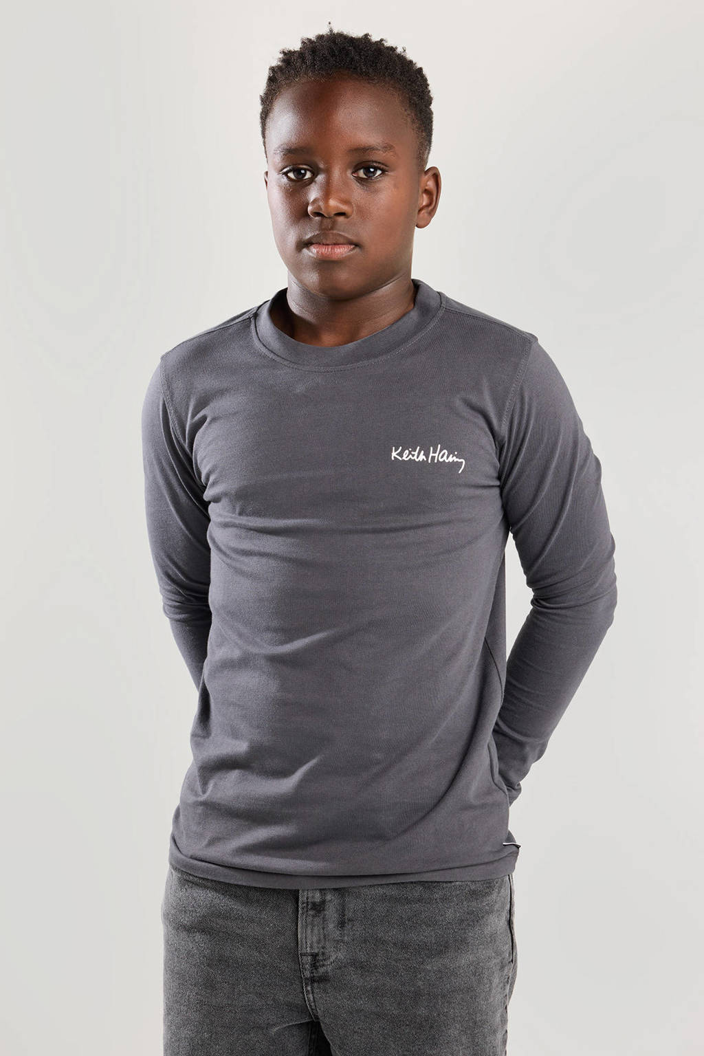 America Today longsleeve met backprint grijs