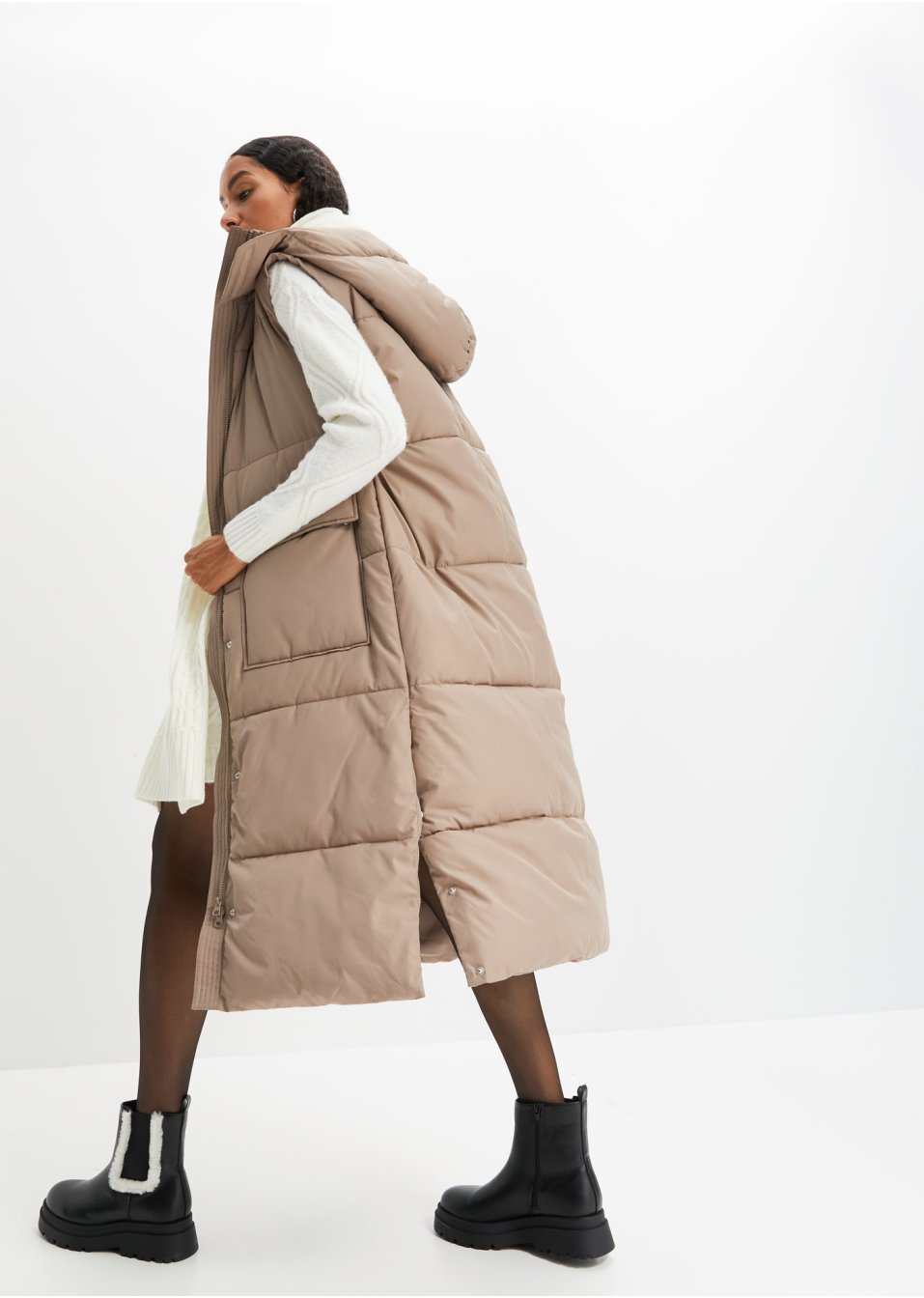 Veste sans manches matelassée en polyester recyclé avec capuche amovible