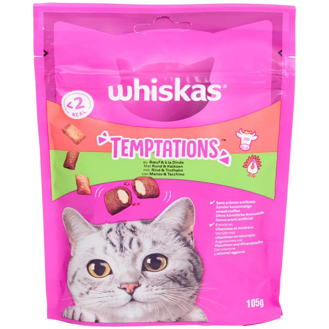 Whiskas Temptations kattensnoepjes rund en kalkoen 105 gram