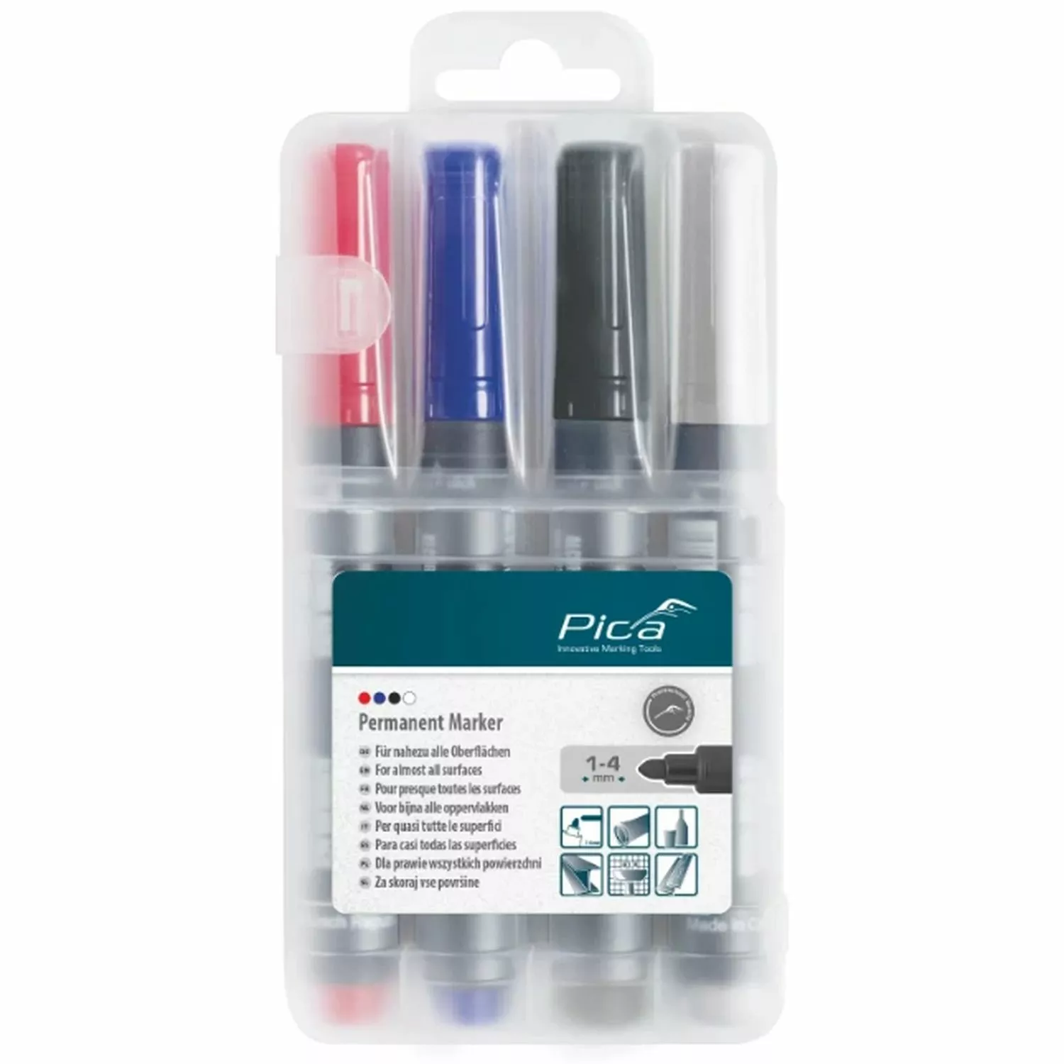 Pica Classic 520/04 Permanent Marker in 4 kleuren - ronde punt
