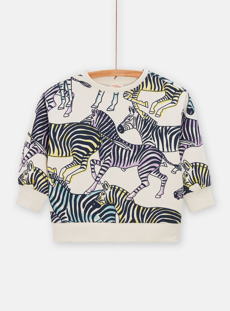 Sweat écru imprimé zèbre mixte