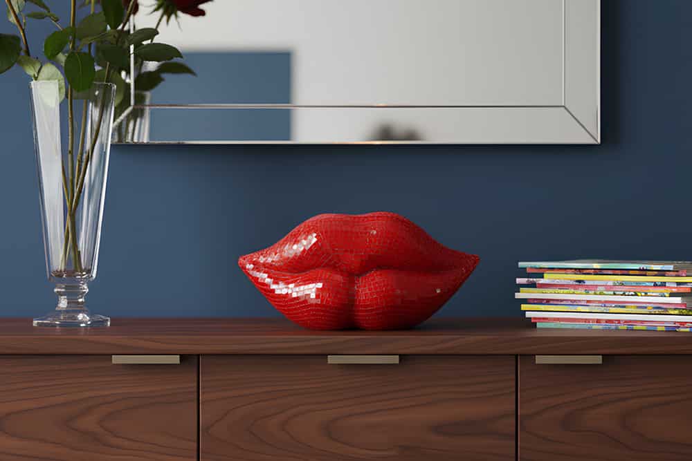 Glamouröse Deko-Figur DISCO LIP 30cm rot Glas-Mosaik-Design handmade