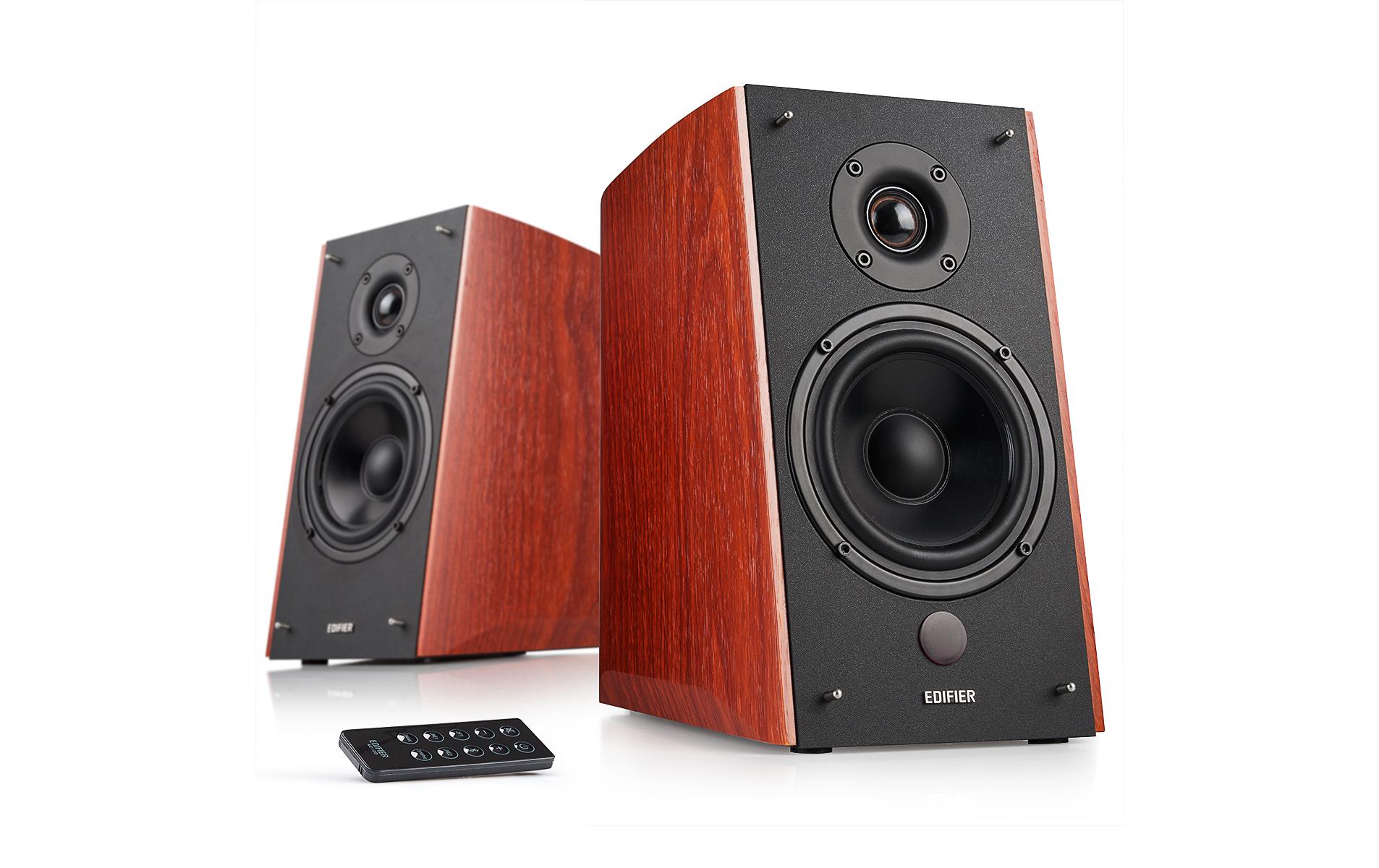 Regallautsprecher Paar R2000DB Braun<br>Aktive 2.0 Regallautsprecher mit 120 Watt Ausgangsleistung, Bluetooth, 2x Cinch- und 1x Optisch Eingängen