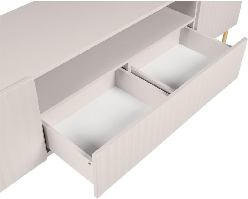 Vente-unique Tv-meubel met 2 deuren, 2 laden en 2 nissen van mdf en staal - Beige en goudkleurig - EVILANA